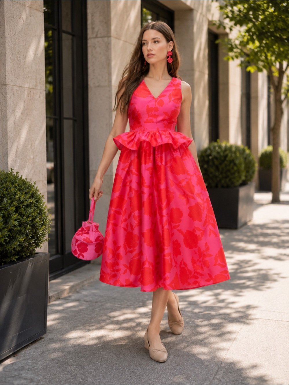 NWOT Kate Spade classic rose peplum‎ midi dress- size 8